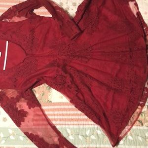 PYRAMID COLLECTION Red Lace Fit And Flare Dress